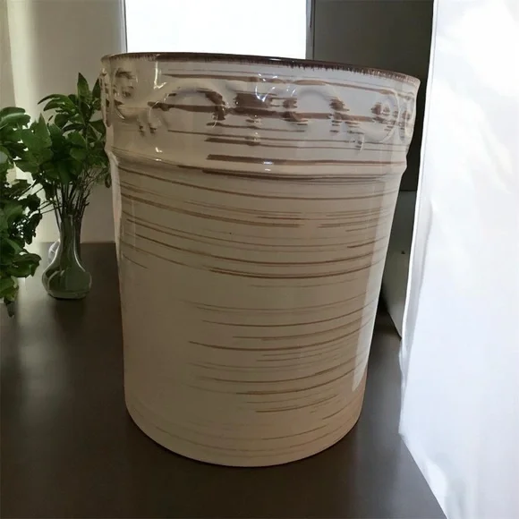 Pfaltzgraff Trellis White Scroll Design Utensil Crock Stoneware 7”H Cottagecore - Picture 3 of 12